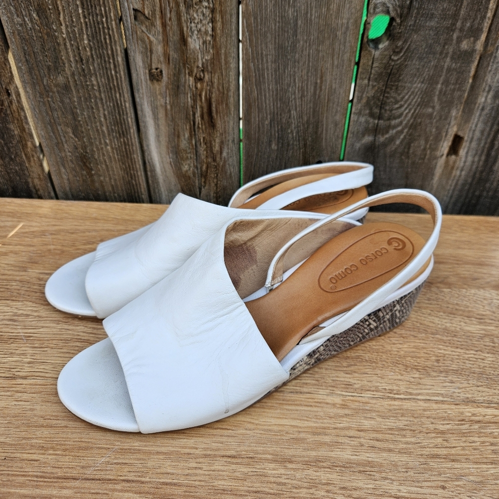 Corso Como Geox Women's White and Brown Wedge Sandals Size 7.5 - Picture 6 of 16
